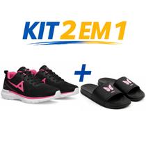 Kit Tênis Esportivo Feminino Academia Caminhada Leve mais Chinelo Slide Confortável Macio Moderno