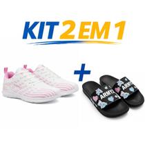 Kit Tênis Esportivo Feminino Caminhada Leve Confortável Chinelo Slide Macio Dia a Dia Kit Tênis Esportivo Feminino Caminhada Leve Confortável Chinelo Slide Macio Dia a Dia