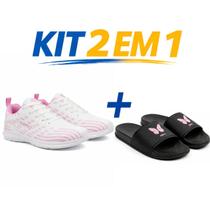 Kit Tênis Esportivo Feminino Caminhada Leve Confortável Chinelo Slide Macio Dia a Dia Kit Tênis Esportivo Feminino Caminhada Leve Confortável Chinelo Slide Macio Dia a Dia