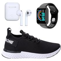 Kit Tênis Esportivo Feminino com Fone Sem Fio e Relógio Inteligente