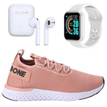 Kit Tênis Esportivo Feminino com Fone Sem Fio e Relógio Inteligente