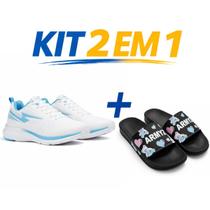 Kit Tenis Esportivo Feminino Design Moderno Leve Confortavel Caminhada Mais Chinelo Clide Antiderrapante Macio