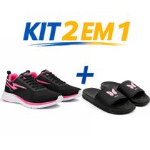 Kit Tenis Esportivo Feminino Design Moderno Leve Confortavel Caminhada Mais Chinelo Slide Antiderrapante Macio