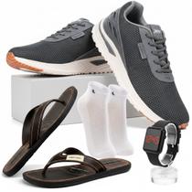 Kit Tênis Esportivo Masculino com Chinelo + Relógio Digital + Meia Lupo