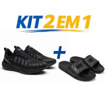 Kit Tênis Esportivo Masculino Confortável para Academia Caminhada Chinelo Slide Antiderrapante Macio Dia a Dia