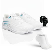Kit Tênis Esportivo Masculino Feminino Confortável Leve para Academia Corrida Caminhada Relógio Digital Meias