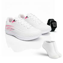 Kit Tênis Esportivo Masculino Feminino Confortável Leve para Academia Corrida Caminhada Relógio Digital Meias