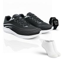 Kit Tênis Esportivo Masculino Feminino Confortável Leve para Academia Corrida Caminhada Relógio Digital Meias