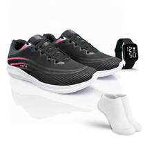 Kit Tênis Esportivo Masculino Feminino Confortável Leve para Academia Corrida Caminhada Relógio Digital Meias