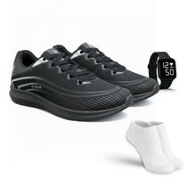 Kit Tênis Esportivo Masculino Feminino Confortável Leve para Academia Corrida Caminhada Relógio Digital Meias