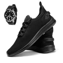 Kit Tênis Esportivo Masculino Leve Conforto Esporte Físico Academia Caminhada Musculação + Relogio