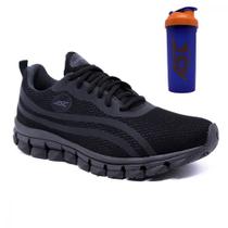 Kit Tenis Esportivo Preto Academia Corrida Caminhada Amortecimento + Coqueteleira LEGE21-BLACK-02 Kit Tenis Esportivo Preto Academia Corrida Caminhada Amortecimento + Coqueteleira LEGE21-BLACK-02