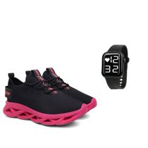 Kit Tênis Feminino Academia Treino Dia a Dia Corrida Conforto + Relógio Digital Esportivo