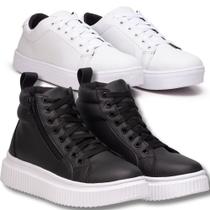 Kit Tênis Feminino Branco Casual E Bota Plataforma Preta. Kit Tênis Feminino Branco Casual E Bota Plataforma Preta.