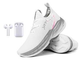 Kit Tênis Feminino Branco Premium Corrida Casual + Fone Novo