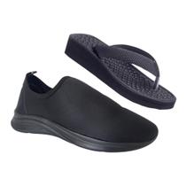 Kit Tênis Feminino Calce Fácil Confortável + Chinelo Ortopédico Massageador Esporão Plantar Macio