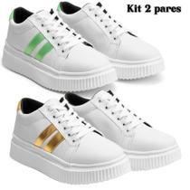 Kit Tenis Feminino Cano Curto Com Sola Plataforma branca.