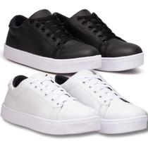 Kit Tênis Feminino Casuais, Um Branco + Outro Preto. Kit Tênis Feminino Casuais, Um Branco + Outro Preto.