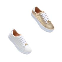 Kit Tênis Feminino Casual em Couro Legítimo Dia a Dia