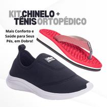 Kit Tenis Feminino Casual Massageador + Chinelo Ortopédico Anatômico Confortável Para Esporão
