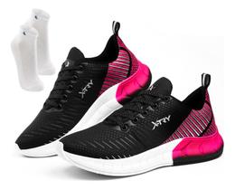 Kit Tenis Feminino Corrida Academia Pink Treino + Meia Branc