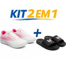 Kit Tênis Feminino Esportivo Caminhada Academia mais Chinelo Slide Confortável