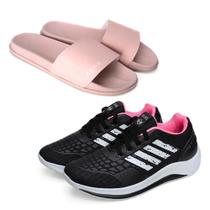 Kit Tênis Feminino Esportivo + Chinelo Slide Academia Macio