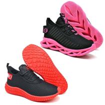 Kit Tênis Feminino Esportivo Evoltenn 2 Pares Confotavel Preto/Pink