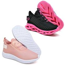 Kit Tênis Feminino Esportivo Evoltenn 2 Pares Confotavel Preto/Rosa Kit Tênis Feminino Esportivo Evoltenn 2 Pares Confotavel Preto/Rosa