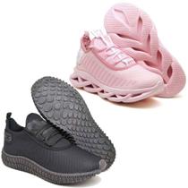 Kit Tênis Feminino Esportivo Evoltenn 2 Pares Confotavel Rosa/Preto Kit Tênis Feminino Esportivo Evoltenn 2 Pares Confotavel Rosa/Preto