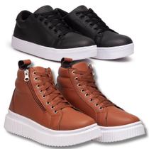 Kit Tênis Feminino Preto + Bota Plataforma Caramelo.