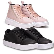 Kit Tênis Feminino Preto + Tênis Plataforma Rosa.