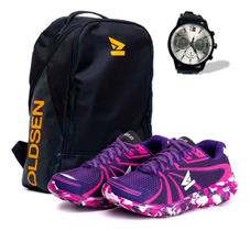 Kit Tenis Feminino Relogio + Mochila Academia Corrida Treino