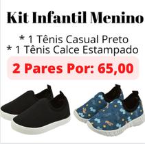 Kit tênis infantil Calce Fácil e tênis casual menino preto avião confortável - Urbana