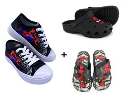 Kit Tênis Infantil Chinelo De Dedo Babuche Personagem Homem Aranha Confortável Barato Leve