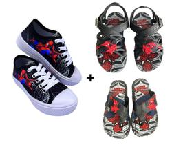 Kit Tênis Infantil Chinelo De Dedo Sandália Personagem Homem Aranha Confortável Barato Kit Tênis Infantil Chinelo De Dedo Sandália Personagem Homem Aranha Confortável Barato
