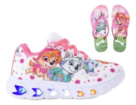 Kit Tênis Infantil Feminino Led Patrulha Canina Rosa 33 Br
