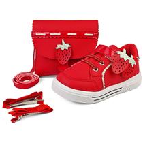 Kit Tênis Infantil Feminino Vermelho Morango do Amor Com Bolsa E Presilha Mzshoes Kit Tênis Infantil Feminino Vermelho Morango do Amor Com Bolsa E Presilha Mzshoes