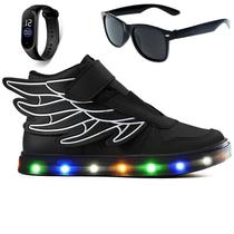 Kit Tenis Infantil Led Meninos Botinha Asas Escolar Casual com Oculos E Relogio Kit Tenis Infantil Led Meninos Botinha Asas Escolar Casual com Oculos E Relogio