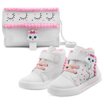 Kit Tênis Infantil Menina Cano Alto Com Bolsa Feminino Gatinha Gatatuya