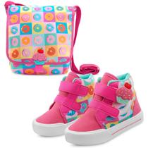 Kit Tênis Infantil Menina Com Bolsinha Feminino Cupcake Mz Shoes