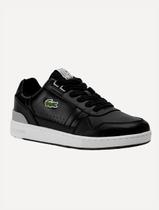 Kit Tênis Lacoste Masculino T-Clip Blk/Gry Preto e Meias Lacoste Cano Curto Branca/Preta Pack 2UN