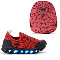 Kit Tênis Led Infantil Homem Aranha Personagem Mochila Vermelha Menino - RYBOOL KIDS