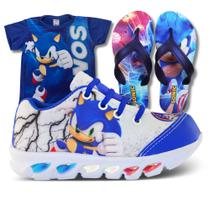 Kit Tênis Led Infantil Menino Masculino Sonic + Chinelo + Camisa Kit Tênis Led Infantil Menino Masculino Sonic + Chinelo + Camisa