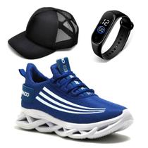 Kit Tênis Masculino Academia Confortável Leve Caminhada + Relógio e Boné