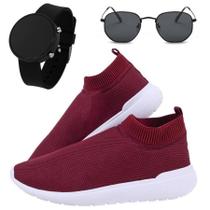 Kit Tênis Masculino Academia Super Leve Vermelho + Relógio Digital Silicone + Óculos Hexagonal Preto