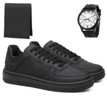 Kit Tênis Masculino Adulto Casual Fechamento em Cadarço Cano Baixo Kit Tênis Masculino + Relógio Analógico e Carteira