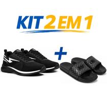 Kit tenis masculino e feminino casual esportivo leve respiravel corrida academia mais chinelo slide conforto duravel