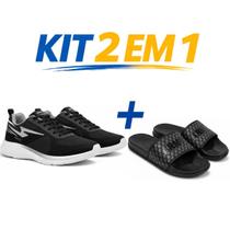 Kit tenis masculino e feminino casual esportivo leve respiravel corrida academia mais chinelo slide conforto duravel