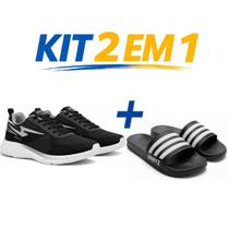 Kit tenis masculino e feminino casual esportivo leve respiravel corrida academia mais chinelo slide conforto duravel